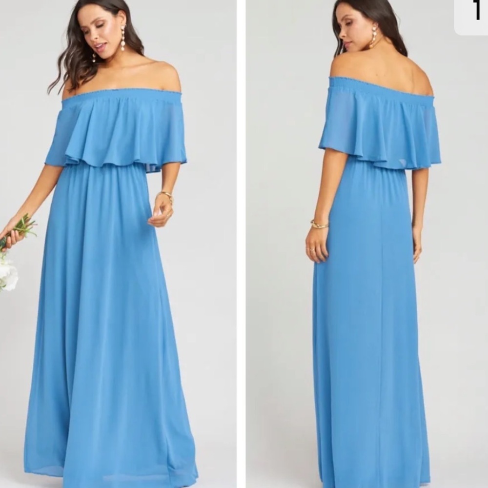 Show me your mumu blue off shoulder maxi bridesmaids dress size XXL